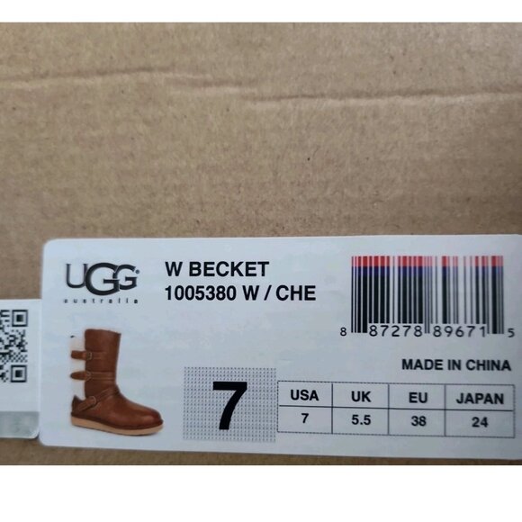 UGG Women size 7 Becket Leather & Shearling Mid-Calf Boots Chestnut Brown - Picture 3 of 6